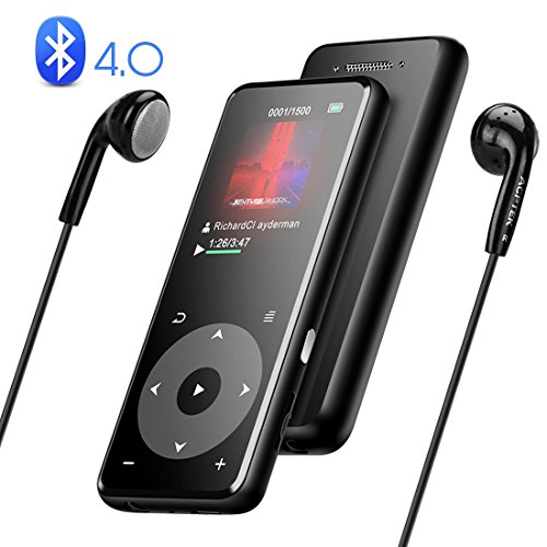 AGPTEK Haut-Parleur MP3 Bluetooth 4.0 Stéréo Excellent, Lecteur Baladeur 8Go en Métal avec Bouton Tactile, Ecran TFT DE 1,8 Pouces, Supporte jusqu'à 128 Go(Non Incluse)- A16T Noir