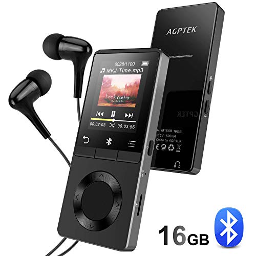 AGPTEK 16Go Haut-Parleur MP3 Bluetooth 4.0 avec Boutons Tactiles, Lecteur Musical en Métal pour Le Sport, Bouton de Volume/Verrouillage Indépendant, Supporte Carte SD 128Go(Non Incluse)-M16SB Noir