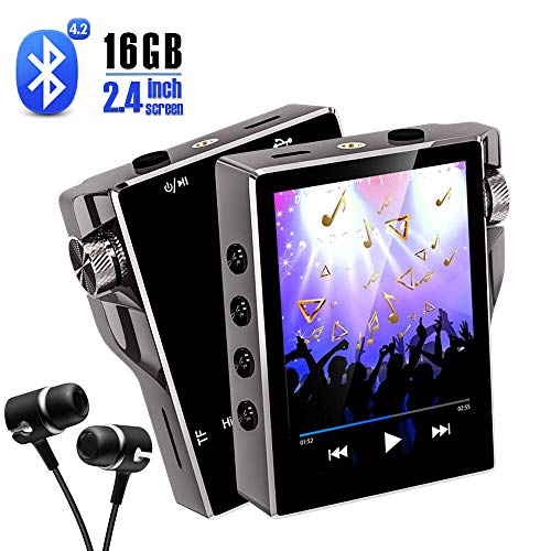 Gueray Lecteur MP3 Bluetooth Walkman Hi-Res 16 Go avec Réduction de Bruit 2,4 Pouces Ecran LCD 30 Heures Lecture Vidéo E-Book Fonction FM Radio et Extensible 128Go (X8 16GB)