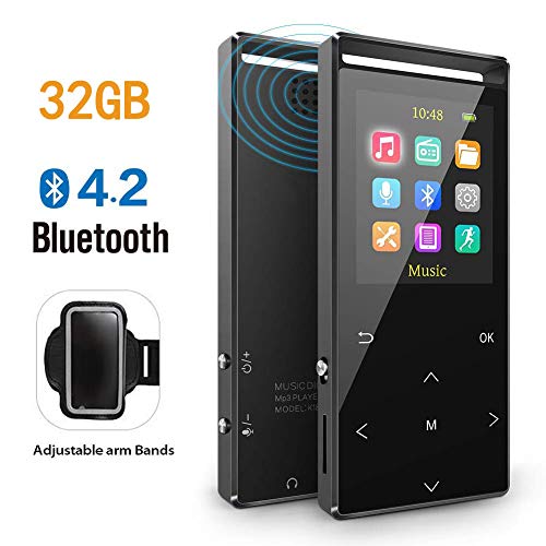 MusRun Lecteur mp3, 32Go Bluetooth Sport mp3, avec La HiFi/Mulifunction avec Radio FM et Podomètre Noir, enregistreur de Musique, Soutien étendre Max 128GB Micro SD Card- Noir