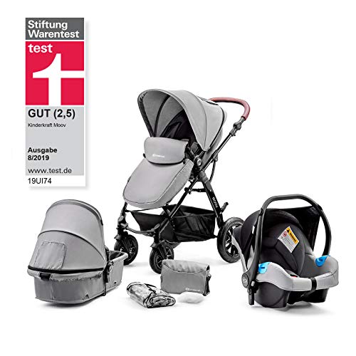 Kinderkraft MOOV Poussette 3 en 1&comma; Trio&comma; Enfant&comma; Si&egrave;ge-auto&comma; Accessoires&comma; Gris