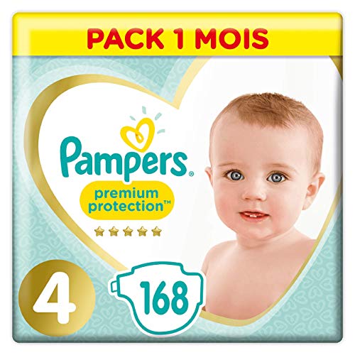 Pampers Premium Protection Taille&nbsp;4&comma; 168&nbsp;Couches&comma; 9-14kg Pack 1 Mois