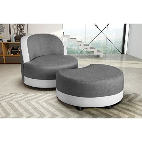 SWIVEL Fauteuil pivotant gris blanc + pouf