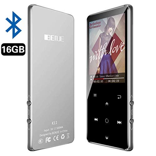 BENJIE Lecteur MP3 de Musique Bluetooth HiFi 2,4 Pouces avec Radio FM/enregistreur Vocal/Lecture vidéo/Lecture de Texte, 16 Go Extensible 128 Go