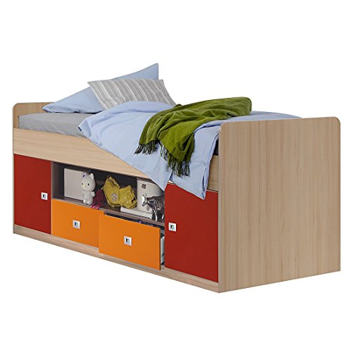 Wimex Lit fonctionnel Sunny - Erable / Orange - rouge
