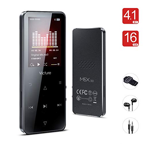 Victure 16Go Lecteur MP3 Bluetooth 4.1 Portable Tactile Bouton Lecteur Musique Haut-Parleur Intégré Enregistrement FM Soutien 128GB TF Carte