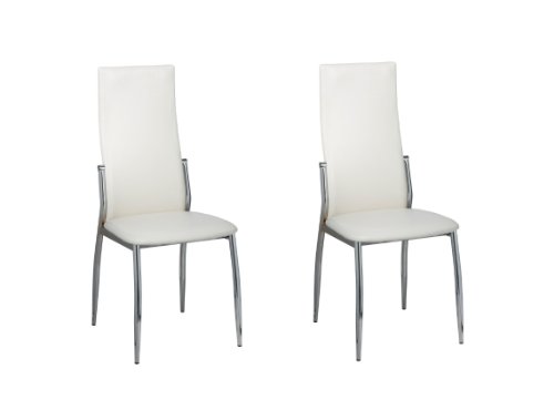 Set de 2 chaises blanches design "Dubai" pieds chromés salon cuisine