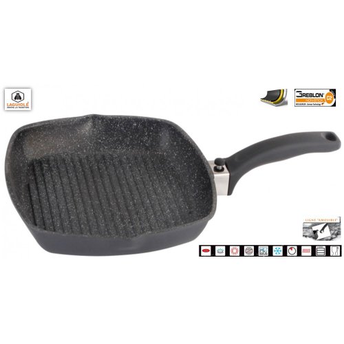 Laguiole Poele grill carre 28x28cm induction Laguiole avec poignee amovible