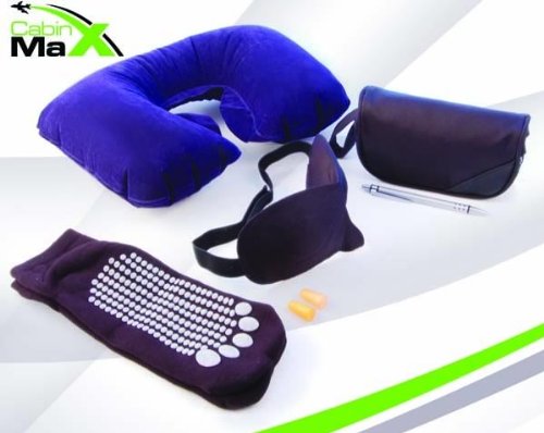 Cabin Max - Ultime Kit de Voyage - oreiller support cou, masque de voyage, bouchons d'oreilles, chaussettes massantes et stylo Cabin Max - Ultime Kit de Voyage - oreiller support cou, masque de voyage, bouchons d'oreilles, chaussettes massantes et stylo