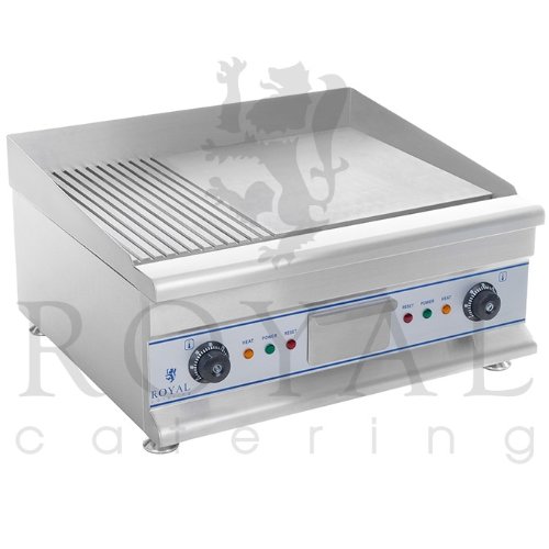 Royal Catering - RCG 60G - Double Plaque à snacker électrique - 60 cm - 220 V - 2 x 3200 W - surface cannelée