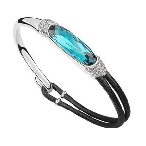 Bracelet avec Cristal irisé Swarovski Bleu Lagon , Plaqué Or blanc 18 carats et Cuir . Longueur : 20 cm Bracelet avec Cristal irisé Swarovski Bleu Lagon , Plaqué Or blanc 18 carats et Cuir . Longueur : 20 cm