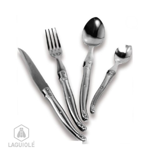 LAGUIOLE Ménagère de 24 pièces métal acier inoxydable,comprenant 6 couteaux de table 6 fourchettes 6 cuillères à soupe - 6 cuillères à café : présentés dans leur coffret
