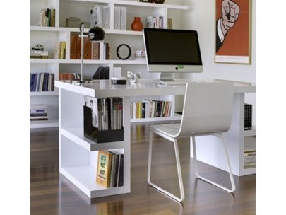 Bureau avec étagères DENZEL - Laqué blanc Bureau avec étagères DENZEL - Laqué blanc