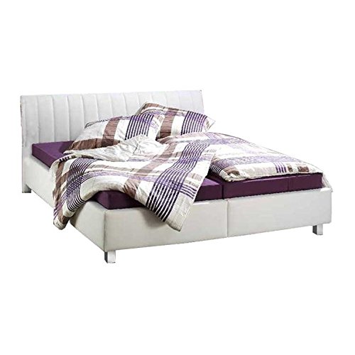 Monaco Lit rembourré Baltimore - Cuir synthétique - 180 x 200cm - Structure de lit sans matelas ni sommier à lattes - Blanc Monaco Lit rembourré Baltimore - Cuir synthétique - 180 x 200cm - Structure de lit sans matelas ni sommier à lattes - Blanc