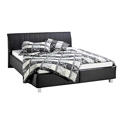 Monaco Lit rembourré Baltimore - Cuir synthétique - 180 x 200cm - Matelas à ressorts Bonnell y compris sommier à lattes avec 13 lattes en bois - Noir Monaco Lit rembourré Baltimore - Cuir synthétique - 180 x 200cm - Matelas à ressorts Bonnell y compris sommier à lattes avec 13 lattes en bois - Noir