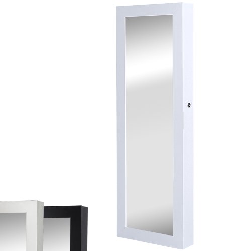 Armoire à bijoux - Blanc - avec miroir - 108 x 35 x 9 cm - bois et velours - fermeture à clé - DIVERSES COULEURS AU CHOIX Armoire à bijoux - Blanc - avec miroir - 108 x 35 x 9 cm - bois et velours - fermeture à clé - DIVERSES COULEURS AU CHOIX