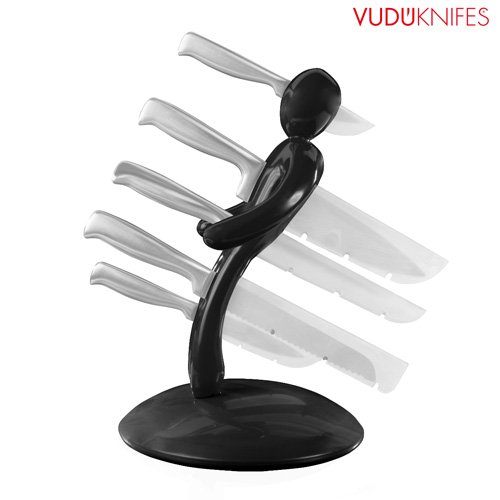 Porte Couteaux Style Voodoo Vuduknifes + Set De 5 Couteaux Acier Inoxydable - NOIR Porte Couteaux Style Voodoo Vuduknifes + Set De 5 Couteaux Acier Inoxydable - NOIR