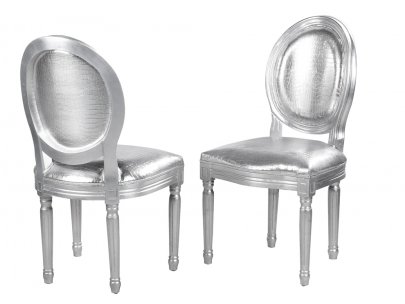 Lot de 2 chaises LOUIS XVI - Simili argent effet croco Lot de 2 chaises LOUIS XVI - Simili argent effet croco