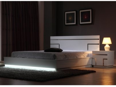 Lit LUMINESCENCE - 160x200cm - MDF laqué blanc et LEDs Lit LUMINESCENCE - 160x200cm - MDF laqué blanc et LEDs