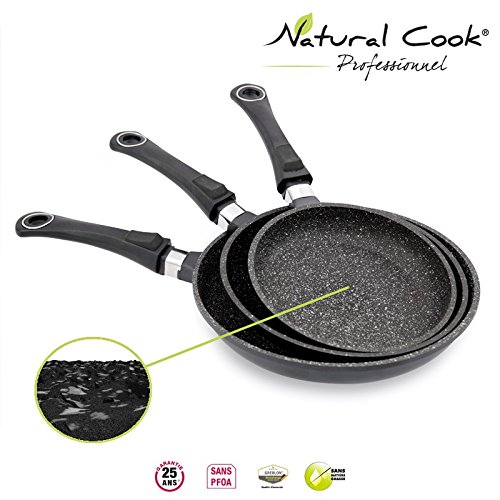Lot de 3 Poêles 20 / 24 / 28 cm en pierre granité et céramique Natural Cook Professionnel Lot de 3 Poêles 20 / 24 / 28 cm en pierre granité et céramique Natural Cook Professionnel