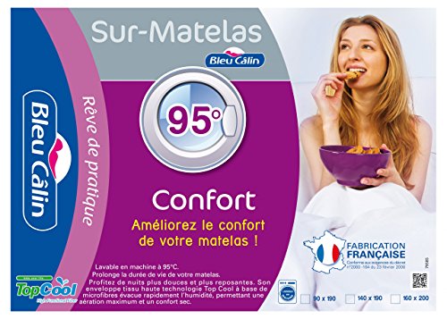 Bleu Câlin sur-matelas de confort 90 x 190 cm, lavable à 95°, anti-transpiration TopCool, BOB40H Bleu Câlin sur-matelas de confort 90 x 190 cm, lavable à 95°, anti-transpiration TopCool, BOB40H
