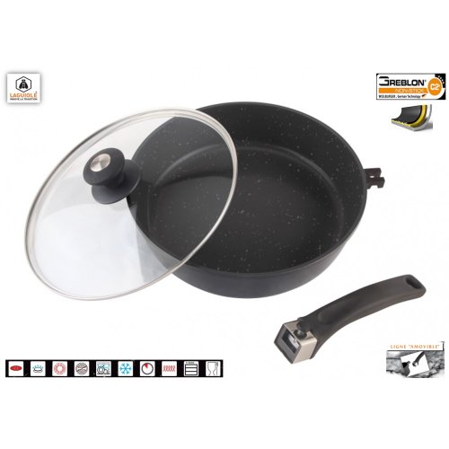 Laguiole Sauteuse 28cm induction Laguiole avec poignee amovible et couvercle en verre Laguiole Sauteuse 28cm induction Laguiole avec poignee amovible et couvercle en verre