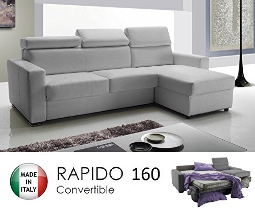 Canapé d'angle réversible RAPIDO SIDNEY DELUXE 160cm + coffre. Têtières réglables.Tissu Microfibre gris silex Canapé d'angle réversible RAPIDO SIDNEY DELUXE 160cm + coffre. Têtières réglables.Tissu Microfibre gris silex
