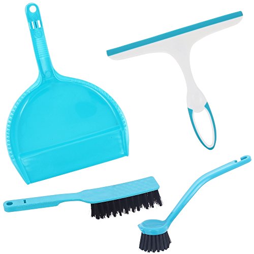 -Kit Ménage 4 Pièces Set Ménager Ramasse Poussiere Brosse Vaisselle Design City Bleu -Kit Ménage 4 Pièces Set Ménager Ramasse Poussiere Brosse Vaisselle Design City Bleu