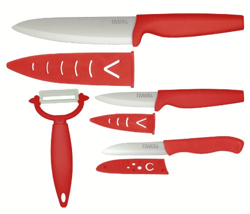 Pradel Premium 124 Coffret de 4 Pièces: 1 Couteau Office + 1 Couteau Chef + 1 Office Slice avec Fourreaux de Protection + 1 Économe Manche Rouge Pradel Premium 124 Coffret de 4 Pièces: 1 Couteau Office + 1 Couteau Chef + 1 Office Slice avec Fourreaux de Protection + 1 Économe Manche Rouge