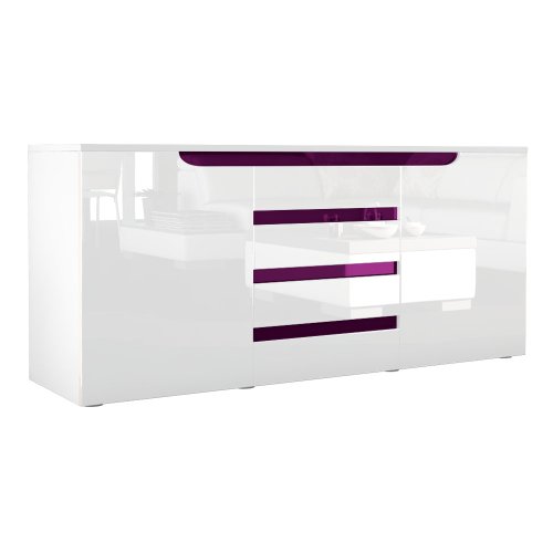 Buffet commode Sylt en Blanc / Blanc laqué haute brillance avec un décor en Mûre haute brillance Buffet commode Sylt en Blanc / Blanc laqué haute brillance avec un décor en Mûre haute brillance