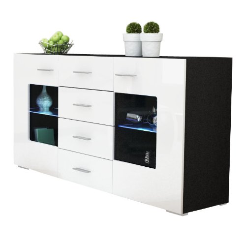 Buffet Commode Grömitz en Noir / Blanc laqué haute brillance Buffet Commode Grömitz en Noir / Blanc laqué haute brillance