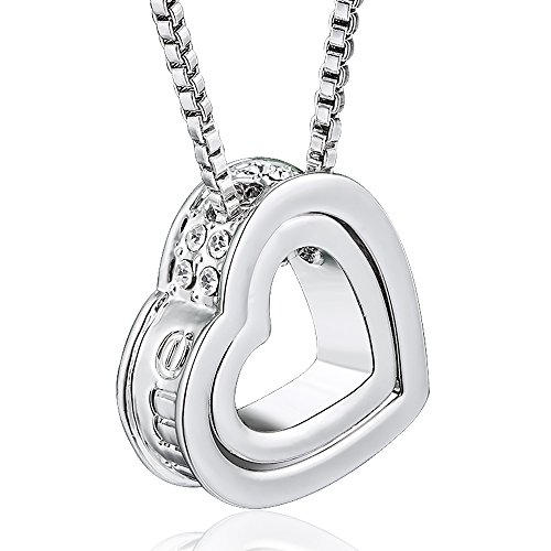 MARENJA Collier Gravé « Je t'aime » Cadeau pour Femme Collection Exclusive-Collier Femme Cristal Autrichien Pendentif Double Coeurs Chaine Alliage Plaque Or Blanc Bijoux Fantaisie 40-45cm MARENJA Collier Gravé « Je t'aime » Cadeau pour Femme Collection Exclusive-Collier Femme Cristal Autrichien Pendentif Double Coeurs Chaine Alliage Plaque Or Blanc Bijoux Fantaisie 40-45cm