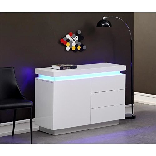 FLASH Buffet 110cm blanc laqué avec led bleue FLASH Buffet 110cm blanc laqué avec led bleue