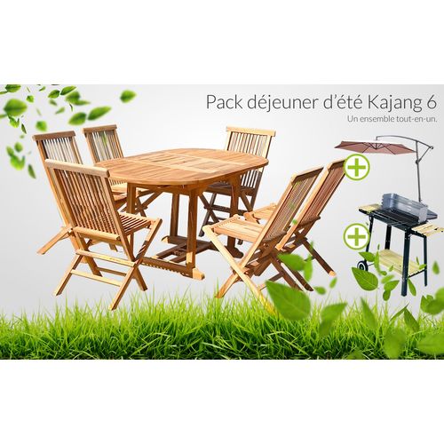 Concept Usine Offre groupée salon de jardin teck 6 places grand parasol barbecue offert Concept Usine Offre groupée salon de jardin teck 6 places grand parasol barbecue offert