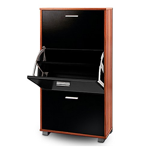 Armoire chaussures rangement 3 abattants 115x60x24cm Noir Brun Armoire chaussures rangement 3 abattants 115x60x24cm Noir Brun
