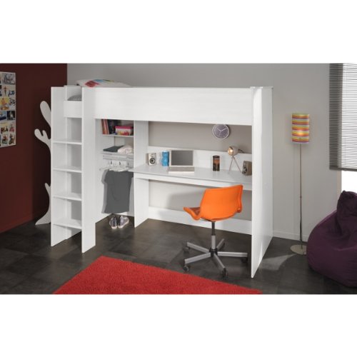 DAVE Lit sur-élevé 90cm avec rangement blanc DAVE Lit sur-élevé 90cm avec rangement blanc