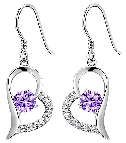 Boucles d'oreilles pendantes coeur - Femme - Argent 925/1000 - Améthyste Boucles d'oreilles pendantes coeur - Femme - Argent 925/1000 - Améthyste