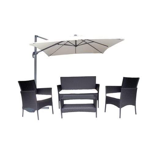 Pack Salon de Jardin Mykonos Résine tressée noire Parasol Aquila 2,5 x 2,5m Ecru Pack Salon de Jardin Mykonos Résine tressée noire Parasol Aquila 2,5 x 2,5m Ecru