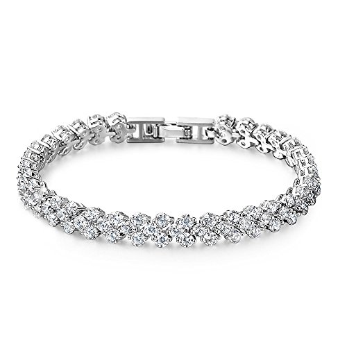 7Ounces - Bracelet Femmes/Filles - Cristal Swarovski Elements Transparent - 'Snow Queen' - 17cm+3cm(Chaîne prolongée)