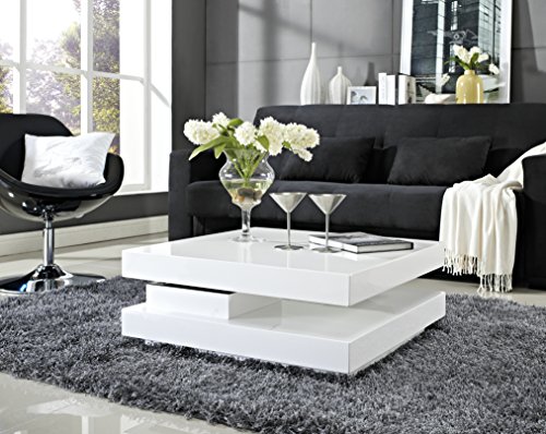 Table basse carrée plateau pivotant blanche Table basse carrée plateau pivotant blanche