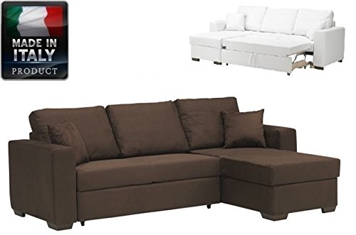 Canapé d'angle convertible PARIGI + coffre, microfibre marron