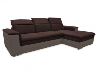 Canapé d'angle convertible en microfibre et simili CONNOR - Bicolore taupe et chocolat - Angle droit