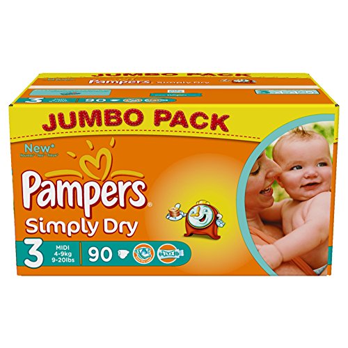 Pampers Simply Dry Couches Midi 4-9 kg Taille 3 Format Jumbopack x 90 Lot de 2