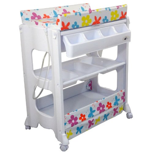 Monsieur Bébé - Table à Langer Avec Baignoire et Rangements - Modèle Petite Fleur Monsieur Bébé - Table à Langer Avec Baignoire et Rangements - Modèle Petite Fleur